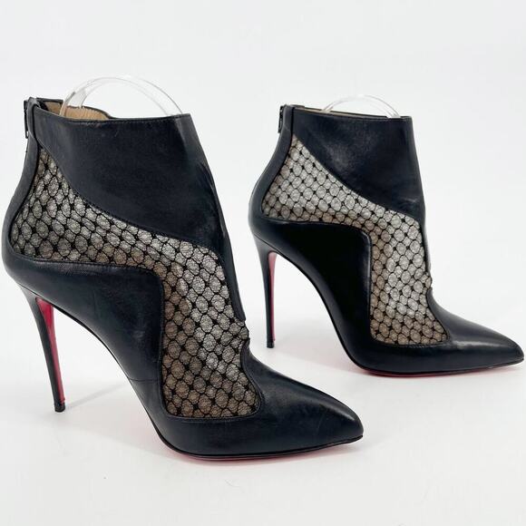 Christian Louboutin Black Leather Lace Papilloboot 100 Heeled Ankle Boot EU 37 - Picture 1 of 12